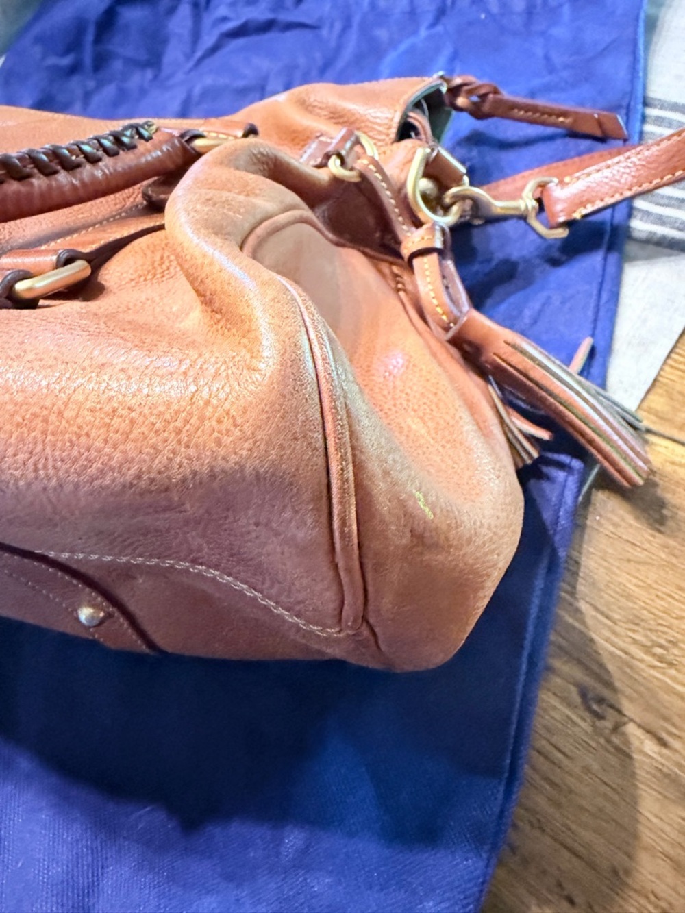 Dooney & Bourke Cognac Leather Shoulder Bag with Braided Handles LARGE - Picture 7 of 12